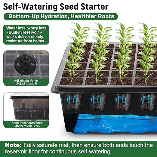 60-Cell Self-Watering Seed Starter Kit with Grow Light and Heat Mat, Seedling Tray with Humidity Dome, Indoor Plant Germination Tray for Beginners - Grow Tomatoes, Peppers, Herbs & Flowers - Image 3