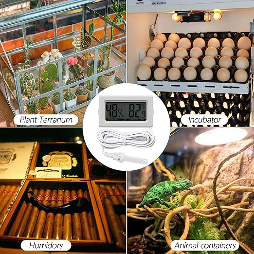 Digital Probe Thermometer Hygrometer for Reptiles - 2-in-1 Terrarium Monitor with Instant Reading, Mini Design for Turtle Tank/Lizard Cage/Aquarium Habitat (White) - Image 4
