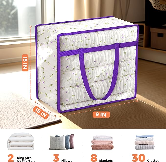 Budding Joy 6 Pack Clear Zippered Storage Bags for Clothes,40L Closet Organizers and Storage Containers Vinyl Moving Bag for Bedding, Linen, Blankets, Comforters, Clothing & Toys - Image 4