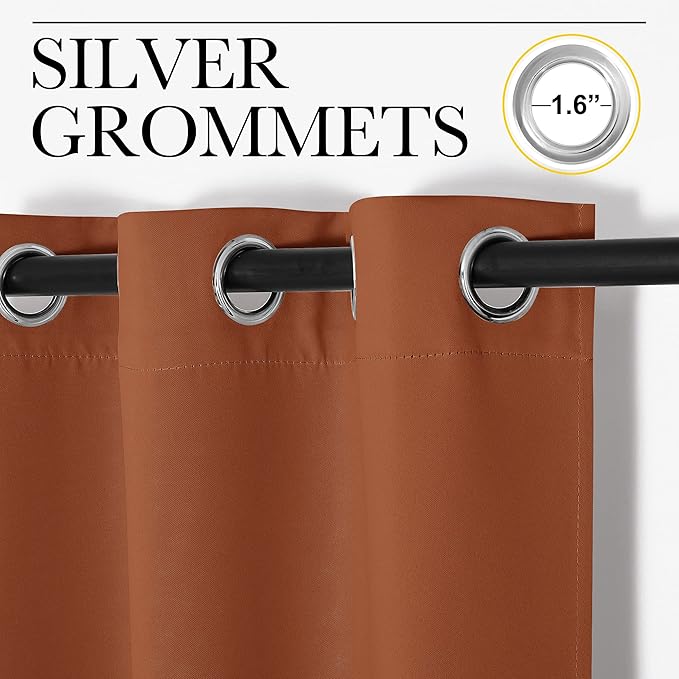 NICETOWN Bedroom Blackout Curtain Panel - (120 inches by 102 inch, Burnt Orange, 1 PC) Energy Saving Thermal Insulated Grommet Blackout Drapery for Patio, Room Divider Curtain - Image 2