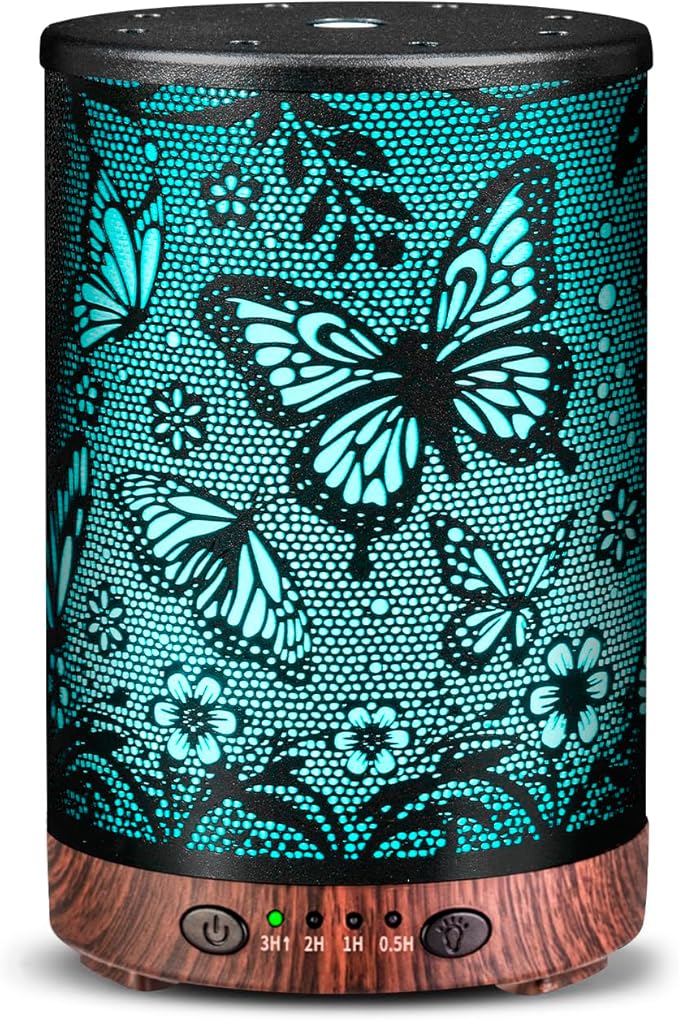 Essential Oil Diffuser 120ML Metal Aromatherapy Diffuser with Timer, Cool Mist Humidifier with Auto Shut-Off & 7 Color Lights for Home Office Spa (Big Butterfly) by JOYOLO