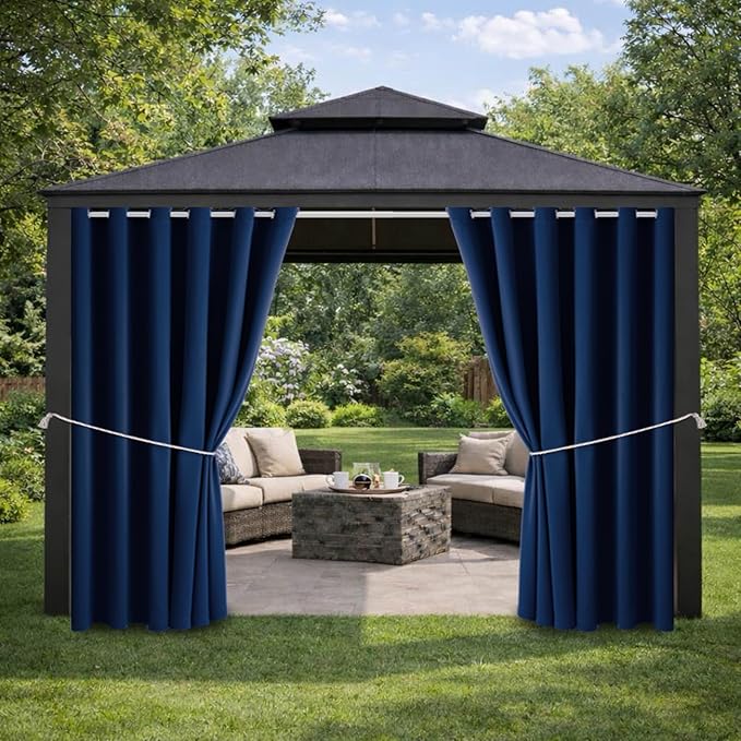 Water Proof Outside Curtains with Grommet Top for Porch, W84 x L95 Thermal Insulated Washable Light Block Outdoor Divider Drapes for Patio Gazebo Deck Pool Area Pergola Cabana (Navy) by DivaenCamino