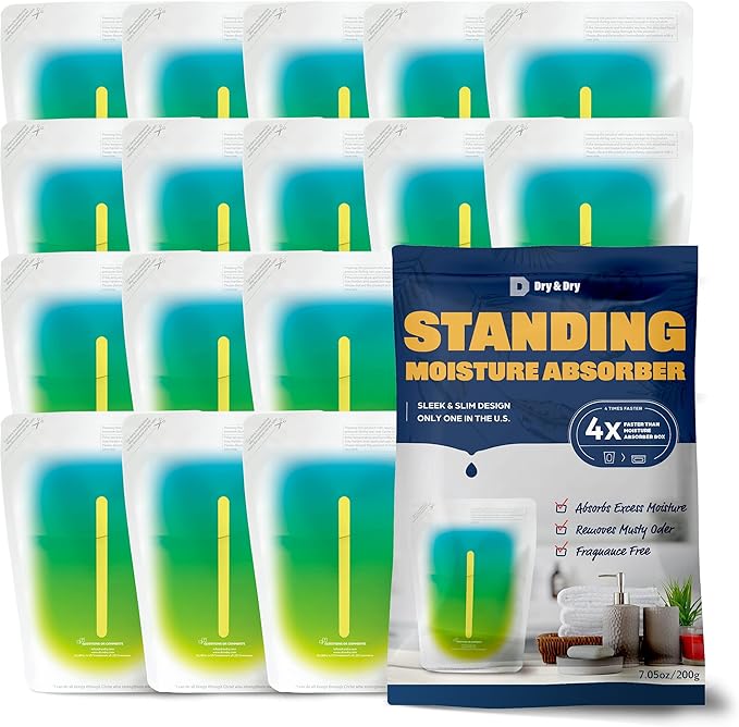 Dry & Dry 15 Pack Standing Moisture Absorbers - Dehumidifier for Basements, Closets, Bathrooms - Yellow, Always On by DryDry