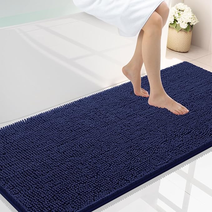 Smiry Luxury Chenille Bathroom Rugs 59x24, Extra Soft and Absorbent Shaggy Bath Mat, Machine Washable, Non-Slip Plush Carpet Runner for Tub, Shower, and Floor, Home Decor Accessories, Navy Blue by Smiry