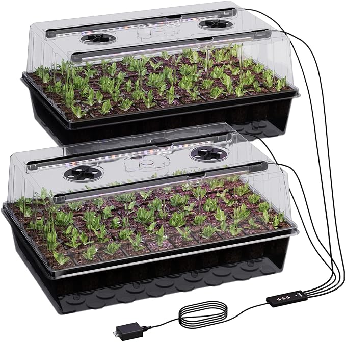 120-Cell Self-Watering Seed Starter Tray with Grow Light, Seed Starter Kit with 4.07” Humidity Dome, Indoor Seedling Starter Tray, Seed Starting Trays for Plant Germination, Seeds Growing by Patigrow