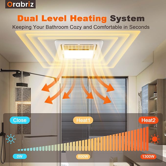 4-in-1 Bathroom Exhaust Fan with Dual-Mode Heater and LED Light, 110 CFM Quiet Ceiling Vent Fan, 1300W Heating Power, 1.0 Sone Ultra Silent Bath Fan with Light, Ventilation, and Remote Control - Image 2