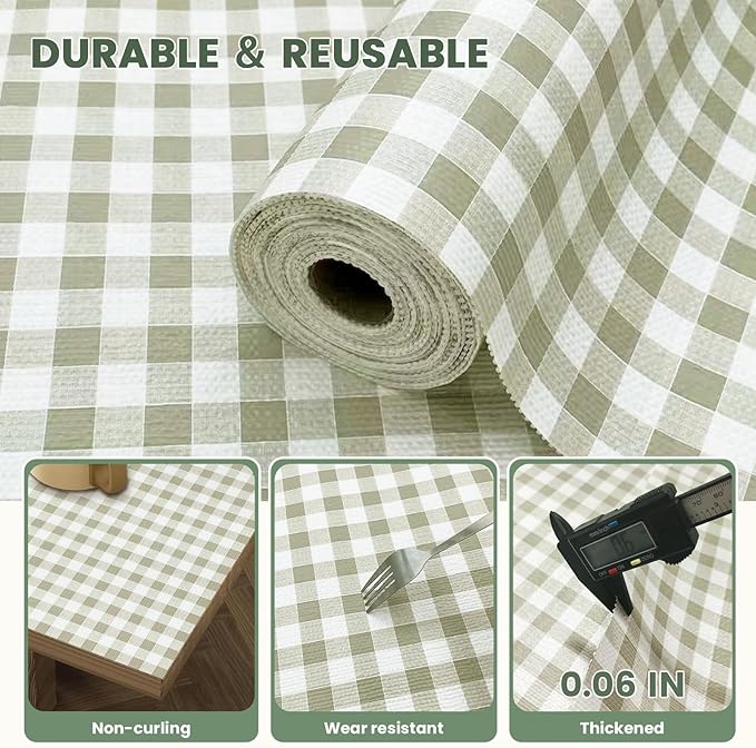 Drawer Liner and Shelf Liner for Kitchen Cabinet Liner Non-Adhesive Non-Slip Shelf Paper, Thick Strong Grip Waterproof Easy to Clean for Shelves, Cupboard, Desks, Green Plaid Pattern, 12 in x 20 FT - Image 3