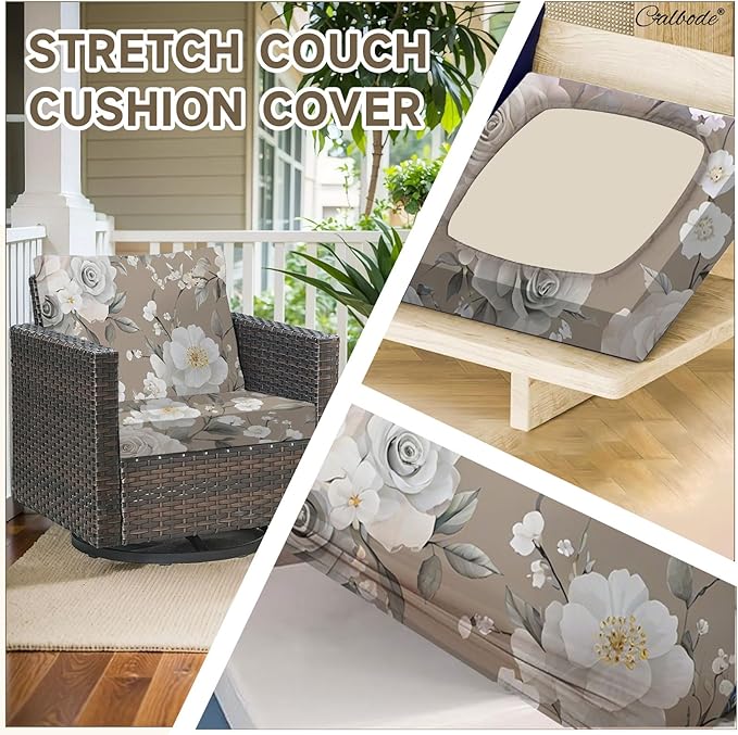 8Pcs Stretch Patio Cushion Cover, Vintage Floral Printed Couch & Sofa Slipcovers for Patio Furniture Cushions Washable Reusable Couch Covers Replacement for All-Season (Cover Only) - Image 5