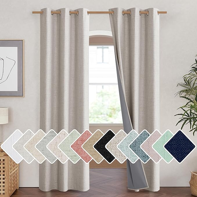 NICETOWN Brich Vintage Open Linen Weave Flax Thermal Curtains, 100% Blackout Curtains 84" Long for Dining Room, Soundproof Window Treatment Drapes for Hall Room, 42" Wide Per Panel, Set of 2 by NICETOWN