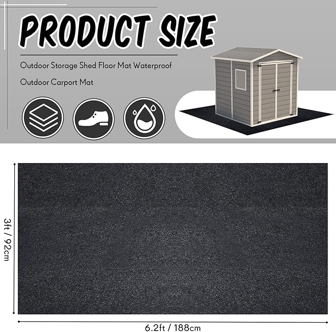 Haull Outdoor Storage Shed Floor Mat Waterproof Outdoor Carport Mat Thickened Soft Patio Furniture Pad Washable with Non Slip Backing, Storage Shed Not Included(6 x 3 ft) - Image 2
