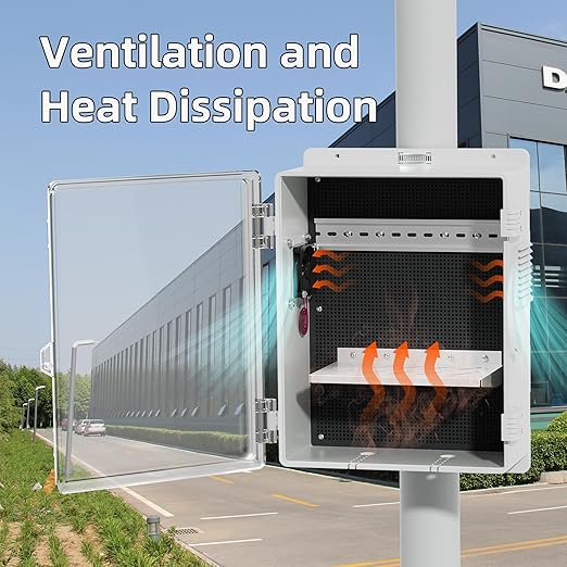 Joinfworld Outdoor Electrical Box Vented Outdoor Enclosure Box Nema Din Rail with Waterproof Clear Enclosure, 16x11x6 ABS Plastic WiFi Box with Fan Dust Screen - Image 3