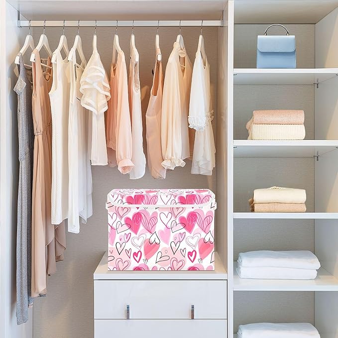 xigua Valentine's Day Storage Bins with Lids and Carrying Handle,Foldable Storage Boxes Organizer Containers Baskets Cube with Cover for Home Bedroom Closet Office - Image 6
