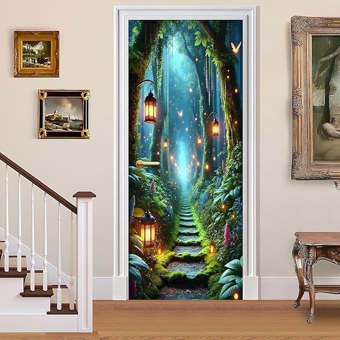 3D Door Stickers, Peel and Stick Vinyl Wallpaper ，Self-Adhesive Mural for Home Decor 30.3" W x 78.7" H (Forest Path, 30.3" W x 78.7" H) by BVBOX