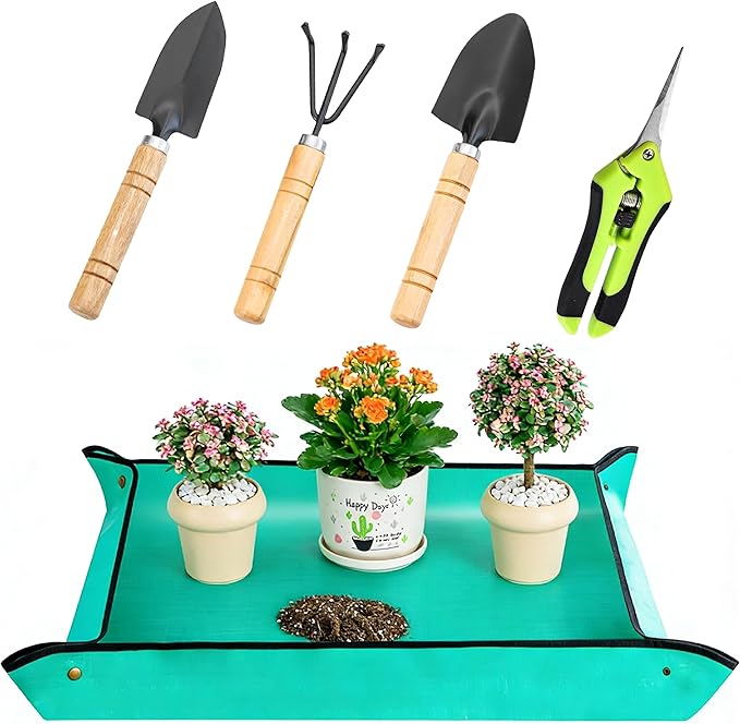 5-Piece Gardening Tool Set with Repotting Mat, Mini Garden Tools for Indoor Plants, Waterproof Potting Mat, Garden Gifts for Women & Men, Succulent Tools Set by Unknown