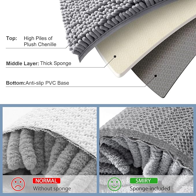 Smiry Luxury Chenille Round 24''x24'', Extra Soft and Absorbent Shaggy Bathroom Mat Rugs, Machine Washable, Non-Slip Plush Carpet for Tub, Shower, and Bath Room, Grey - Image 5