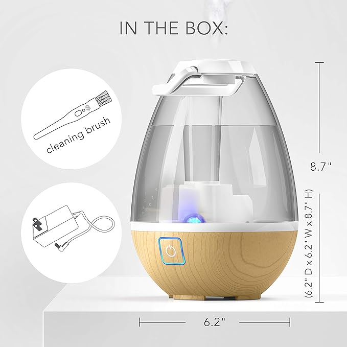 Sharper Image UHT1-SI Ultrasonic Cool Mist Humidifier, 0.4 Gallon (1.5L) Water Tank, 2 Settings, Auto Shut-Off, 360° Rotatable Nozzle, Illuminated Touch Control, LED Nightlight, Ash Woodgrain - Image 7