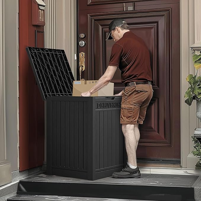 YITAHOME Resin Package Delivery Box 51 Gallon, Secure Lockable Resin Package Delivery Container, Deck Box for Porch & Curbside, Black - Image 4