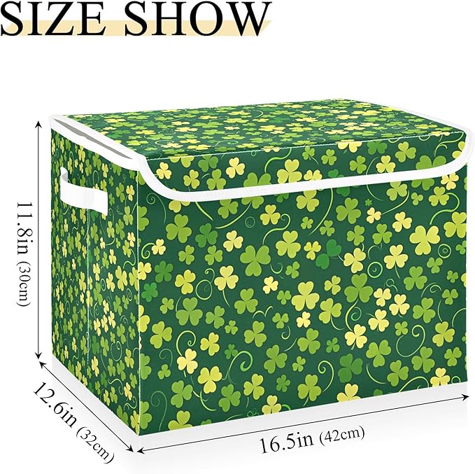 xigua St. Patrick's Day Storage Bins with Lids and Carrying Handle,Foldable Storage Boxes Organizer Containers Baskets Cube with Cover for Home Bedroom Closet Office - Image 3