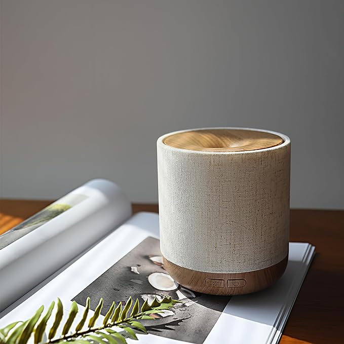 Essential Oil Diffuser 200ml with Fabric Cover and Night Lamp | Ultrasonic Aroma Diffuser | Humidifier w Lights | Room Decor | Small Humidifier for Bedroom | Gift (Light Brown) - Image 5