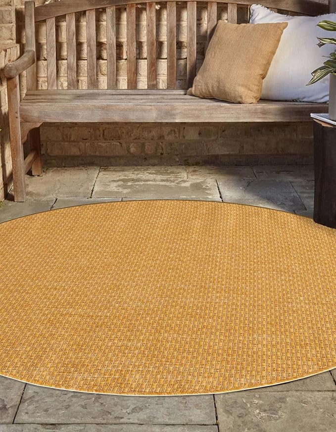 Unique Loom Collection Casual Transitional Solid Heathered Indoor/Outdoor Flatweave Area Rug (7' 10" Round, Corn Harvest Yellow) - Image 3
