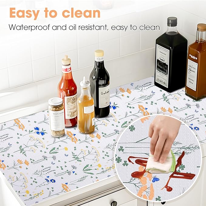 Drawer and Shelf Liner, Non-Slip Kitchen Cabinet Liners Non-Adhesive Thick Strong Grip Waterproof Washable Mats Protect Dresser Shelves Cupboard Bathroom Cabinets, Flower, 12 in X 20 FT - Image 3