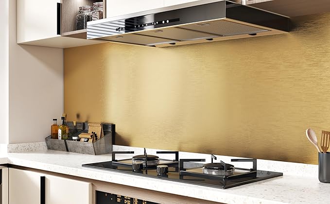 WESTICK Gold Stainless Steel Contact Paper for Countertops Self Adhesive Textured Gold Wallpaper Peel and Stick Waterproof Fridge Wrap Wallpaper Vinyl for Cabinets Appliances Dishwasher 12"x394" - Image 5