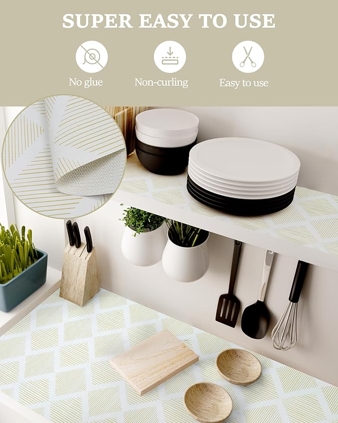 Drawer and Shelf Liner for Kitchen 17.5in x20FT, Non-Slip Non-Adhesive Cabinet Liners for Cupboard, Dresser, Shelves, Tool Box, Pantry, Thickened Easy Install, Strong Grip, Yellow&White - Image 8