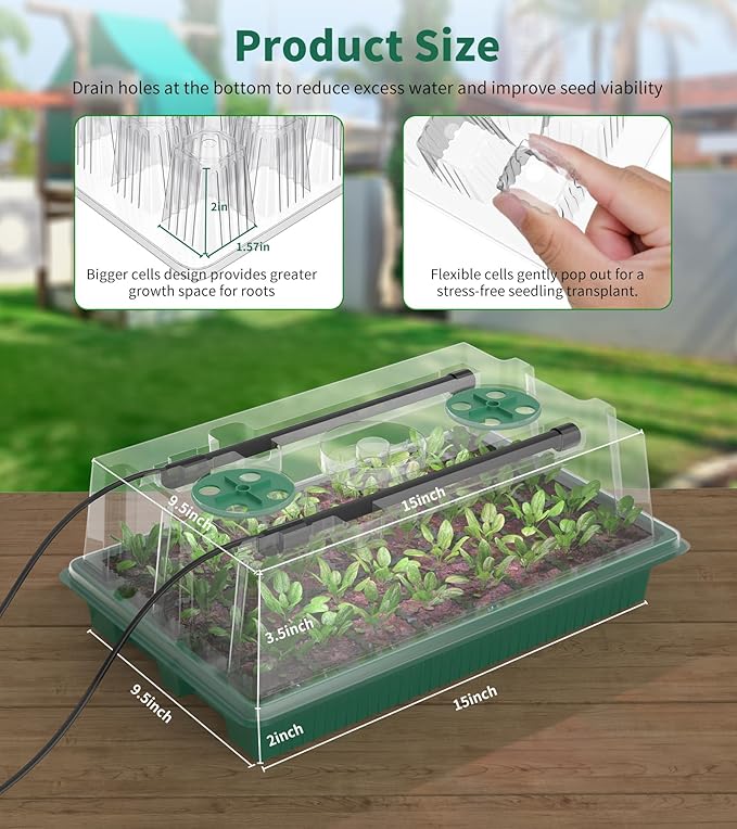 Seed Starter Tray, 80-Cells Seedling Starter Trays with Grow Light and Humidity Dome, Reusable Seed Germination Kit for Indoor Gardening Seed Starting (2 Pack, Green Base) - Image 5