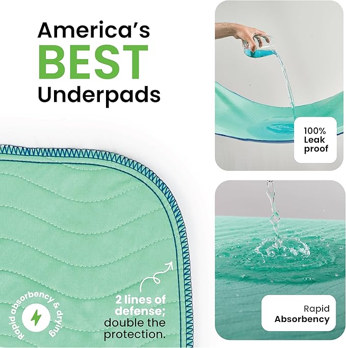 IMPROVIA® Washable Underpads, 34" x 52" (1 Pack) - Heavy Absorbency Reusable Incontinence Pads for Kids, Adults, Elderly, and Pets - Waterproof Protective Pad for Bed, Couch, Sofa, Furniture, Floor - Image 2