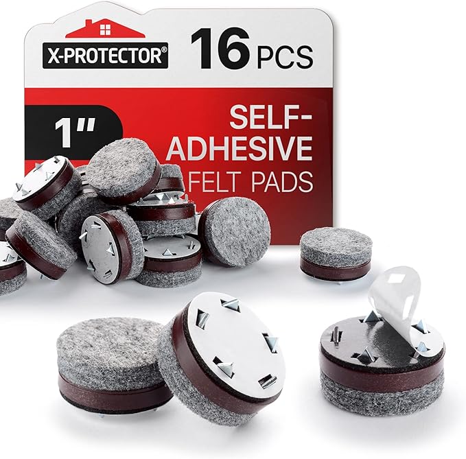Felt Furniture Pads X-Protector 16 PCS - 1" Felt Pads with Prongs - Premium Felt Chair Pads - Furniture Pads for Hardwood Floors - Chair Floor Protectors for Hardwood- Slide Your Furniture Easily! by X-Protector