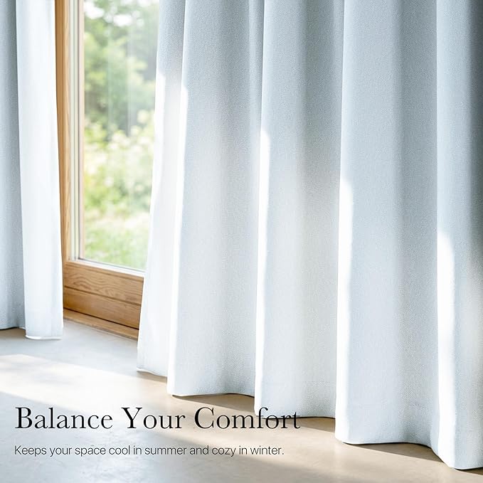 NICETOWN Farmhouse 100% Blackout Linen Curtains for Bedroom, Off White, W52, 2 Pieces, Noise Reducing Textured Linen Look 90 inch Length Curtains for Living Room - Image 7