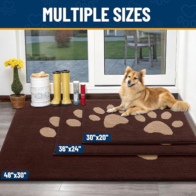 Smiry Dog Door Mat for Muddy Paws, Absorbs Moisture and Dirt, Low-Profile Entryway Mat with Non-Slip Backing, Entry Indoor Outdoor Doormat for Inside Floor (71x47 Inches, Brown, Paw) - Image 3