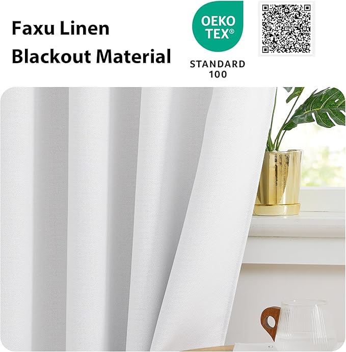 NICETOWN Faux Linen Curtain Valances for Kitchen Over Sink, Farmhouse Light Filtering Privacy Window Covering for Bathroom, Short Curtains for Cabinet, W52 x L24 inch, 2 Panels, Greyish White - Image 5