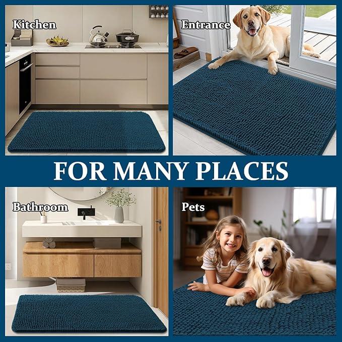 OLANLY Dog Door Mat for Muddy Paws 47x24, Absorbs Moisture and Dirt, Absorbent Non-Slip Washable Doormat, Quick Dry Chenille Mud Mat, Entry Indoor Entryway Carpet for Inside Floor, Atlantic Blue - Image 8