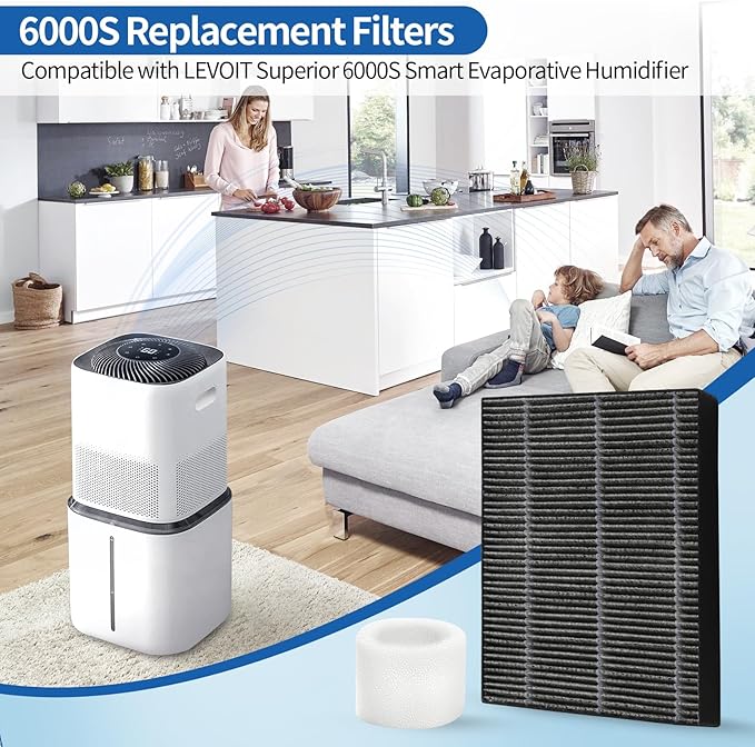 8-Pack Humidifier Premium Replacement Filters for LEVOIT Superior 6000S Smart Evaporative Humidifier + 4-Pack Top Fill Humidifier Filters Replacement, Gray - Image 2