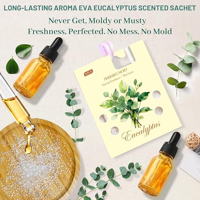 MR.A 13 Packs Eucalyptus Scented Sachets, Fragrance Sachet Bags for Drawers and Closets, Air Fresheners for Car and Home, Closet Deodorizer Scented Drawer Fresheners for Dresser with Hanger Hooks - Image 4