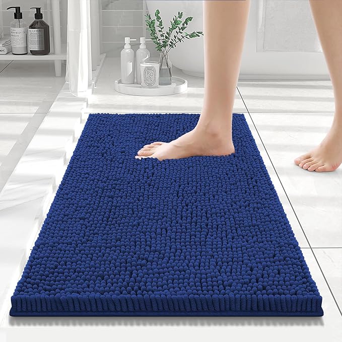 Smiry Luxury Chenille Bathroom Rugs 24x16, Extra Soft and Absorbent Shaggy Bath Mat, Machine Washable, Non-Slip Plush Carpet Runner for Tub, Shower, and Floor, Home Decor Accessories, Royal Blue by Smiry