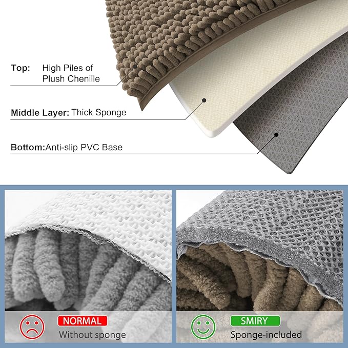 Smiry Luxury Chenille Bathroom Rugs 45x27, Extra Soft and Absorbent Shaggy Bath Mat, Machine Washable, Non-Slip Plush Carpet Runner for Tub, Shower, and Floor, Home Decor Accessories, Camel - Image 5