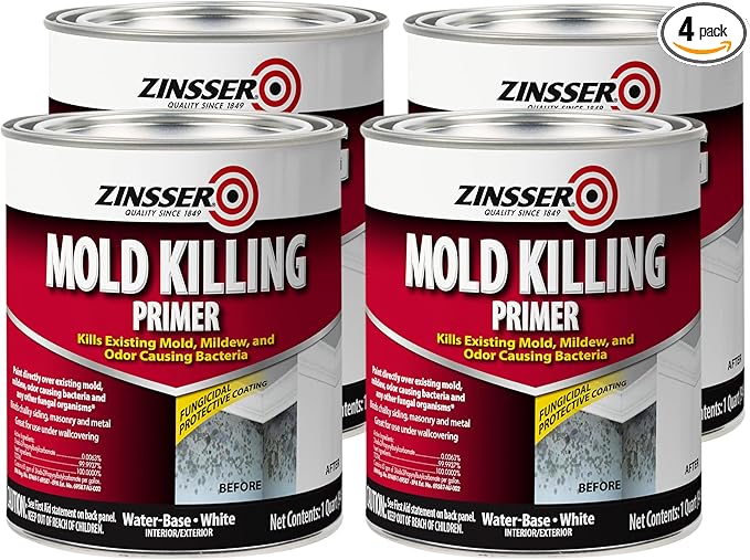 Rust-Oleum Zinsser 276087-4PK Mold Killing Primer, Quart, White, 4 Pack by Rust-Oleum