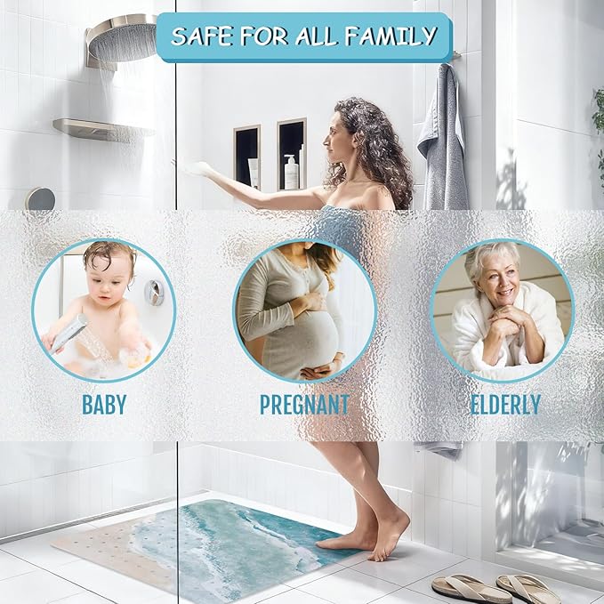 Beach Square Anti Slip Shower Mats for Inside Shower Accessories, Cute Bath Mats for Bathroom Non Slip Shower Floor Mat Sea Decor Rubber Bathmat with Suction and Drain Holes Machine Washable, 21″X21″ - Image 7