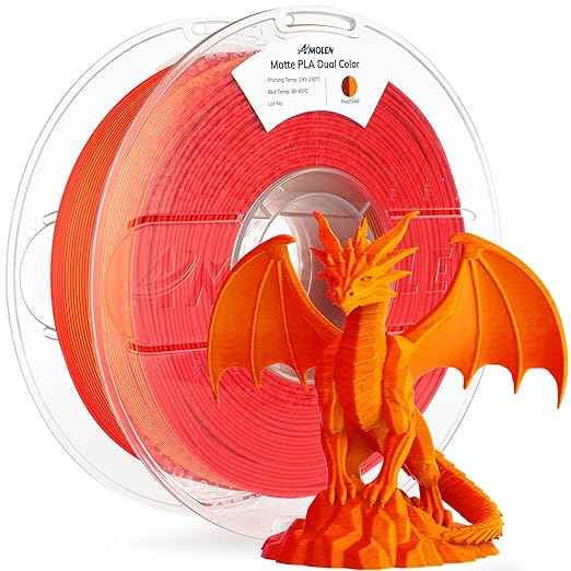 AMOLEN Matte PLA 3D Printer Filament - Dual Color Red Gold Filament, Smooth Finish Color Change 3D Printing Filament 1.75mm, 1KG/2.2lb by AMOLEN