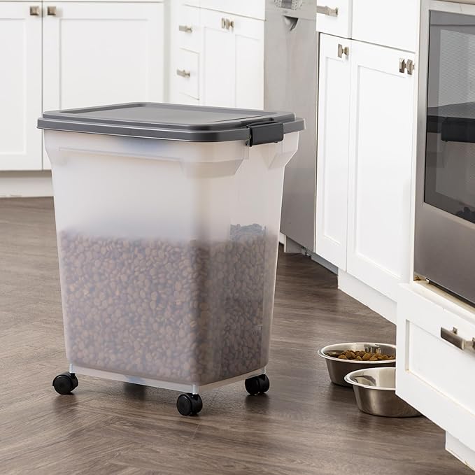 IRIS USA Dog Food Storage Container 58 lbs, Attachable Wheels, & Included Scoop, for Dog Cat Birds and other Pets, Food Storage Bin, Keep Fresh, Easy Mobility, BPA Free - Made in the USA, Dark Gray - Image 4
