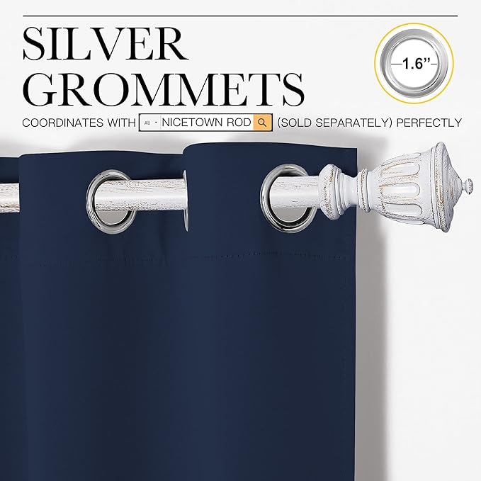 NICETOWN Blackout Curtain Panels, Window Treatment Energy Saving Thermal Insulated Solid Grommet Blackout Drapes/Draperies (Navy, 1 Pair, 42 by 50-inch) - Image 3