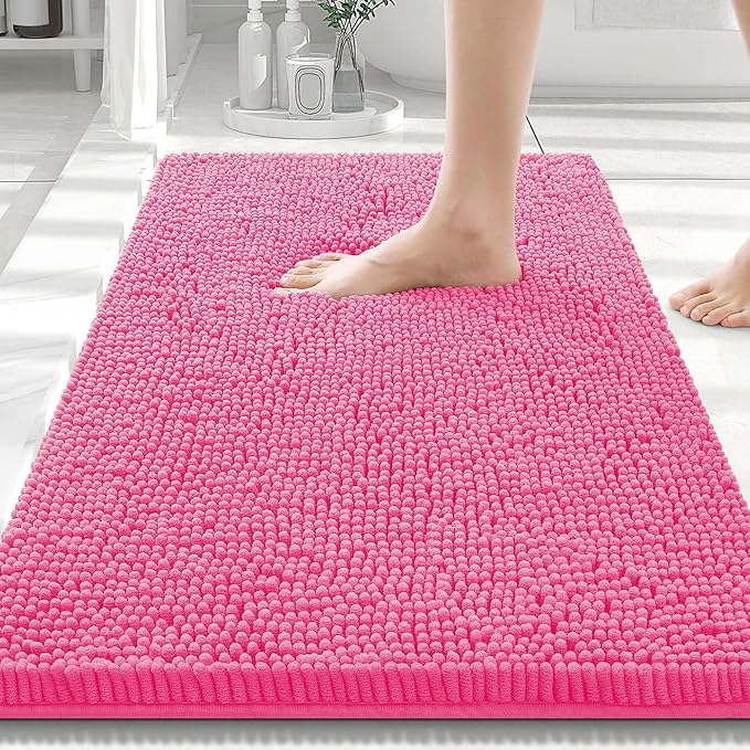 Smiry Luxury Chenille Bathroom Rugs 30x20, Extra Soft and Absorbent Shaggy Bath Mat, Machine Washable, Non-Slip Plush Carpet Runner for Tub, Shower, and Floor, Home Decor Accessories, Hot Pink by Smiry