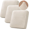 H.VERSAILTEX Velvet Stretch Couch Cushion Cover Plush Cushion Slipcover for Chair Loveseat Sofa Cushion Furniture Protector Seat Cushion Sofa Cover (3 Piece XL Sofa Cushion Covers, Ivory Striped) by HVERSAILTEX