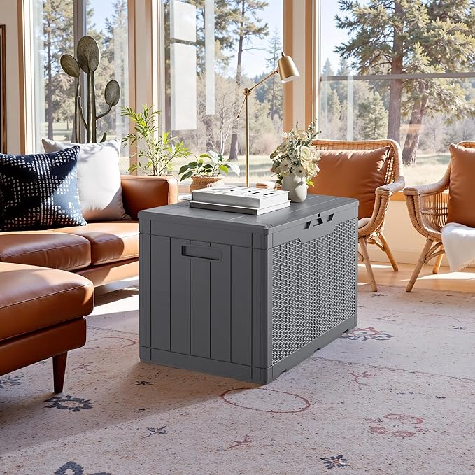 JUMMICO 100 Gallon Resin Deck Box, Waterproof Outdoor Storage Box with Lockable Lid for Garden Tools, Patio Cushions (Gray) - Image 4