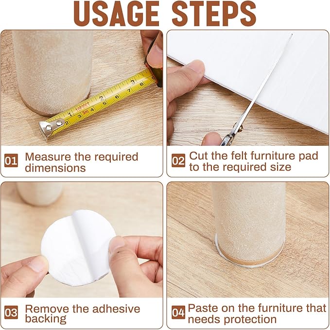 Large Felt Furniture Pads 8 x 60 Inch Non Slip Self Adhesive Heavy Duty Cuttable Strip Roll Felt Sheet Tape for Protecting Hardwood Floors Chair Wall, White - Image 5