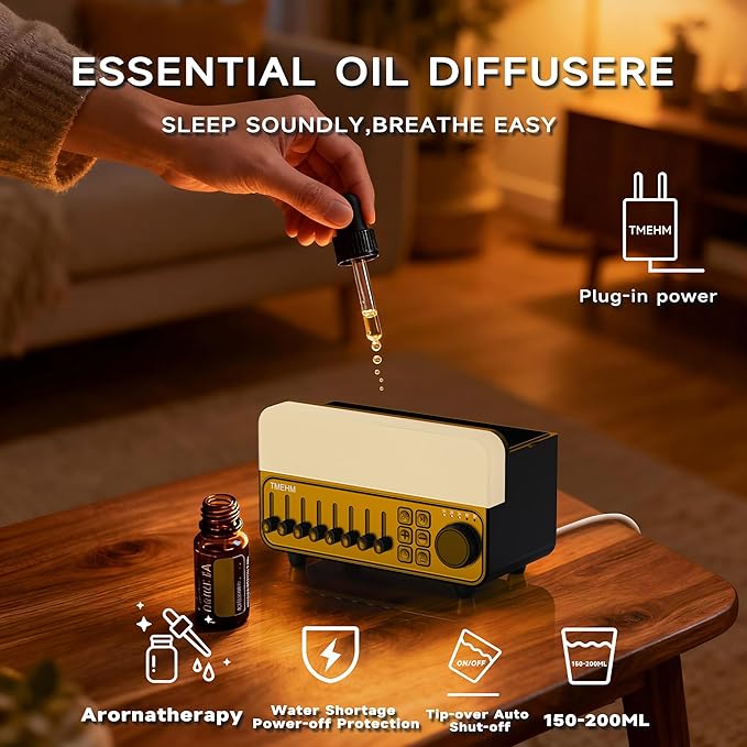 2026 4-in-1 Aroma Essential Oil Diffuser with Bluetooth Speaker Function, Humidifier, 12 Colors Night Light with 8 Nature Sounds, White Noise & Timer for Bedroom, Baby, Adults, and Kids (Black) - Image 2