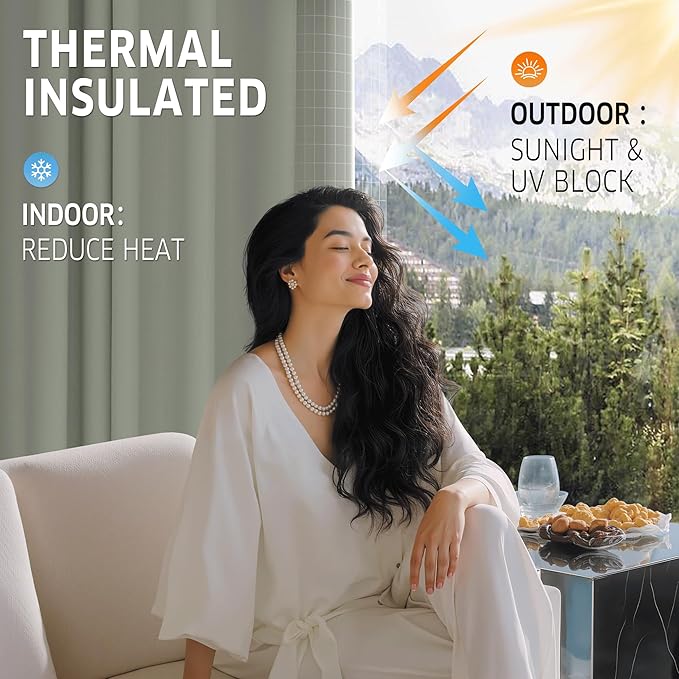 RYB HOME Outdoor Curtains for Patio Waterproof Tab Top Block Sunlight Thermal Insulated Privacy Assured Thick Outside Curtains for Deck, Balcony, Pool, W52 x L108, Sea Green, 1 Panel - Image 5