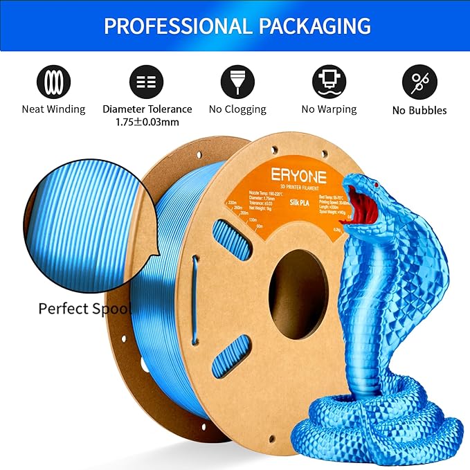ERYONE Silk PLA Filament for 3D Printer, 1.75mm +/- 0.03mm, 1kg (2.1LBS)/Spool, Silk Blue - Image 4